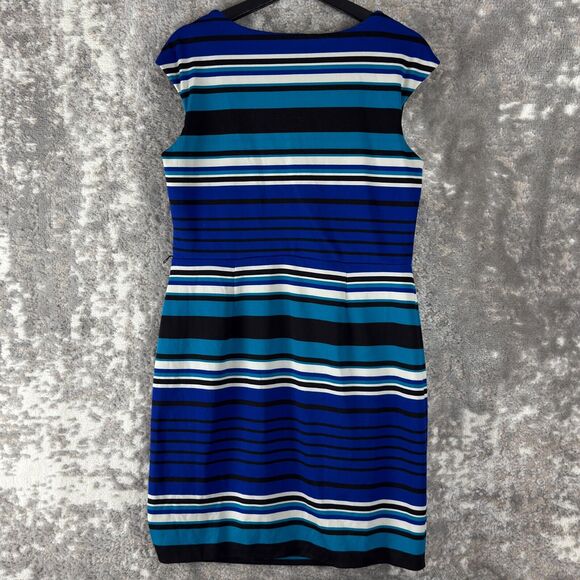 En Focus Studio Size S Striped S Cap Sleeve Sheath Knee Length Dress Blue - Picture 4 of 9